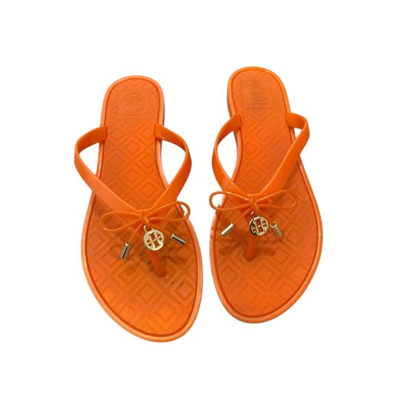 Tory Burch Orange Jelly Bow Thong Flip Flop Sandals Size 7 - Picture 2 of 10